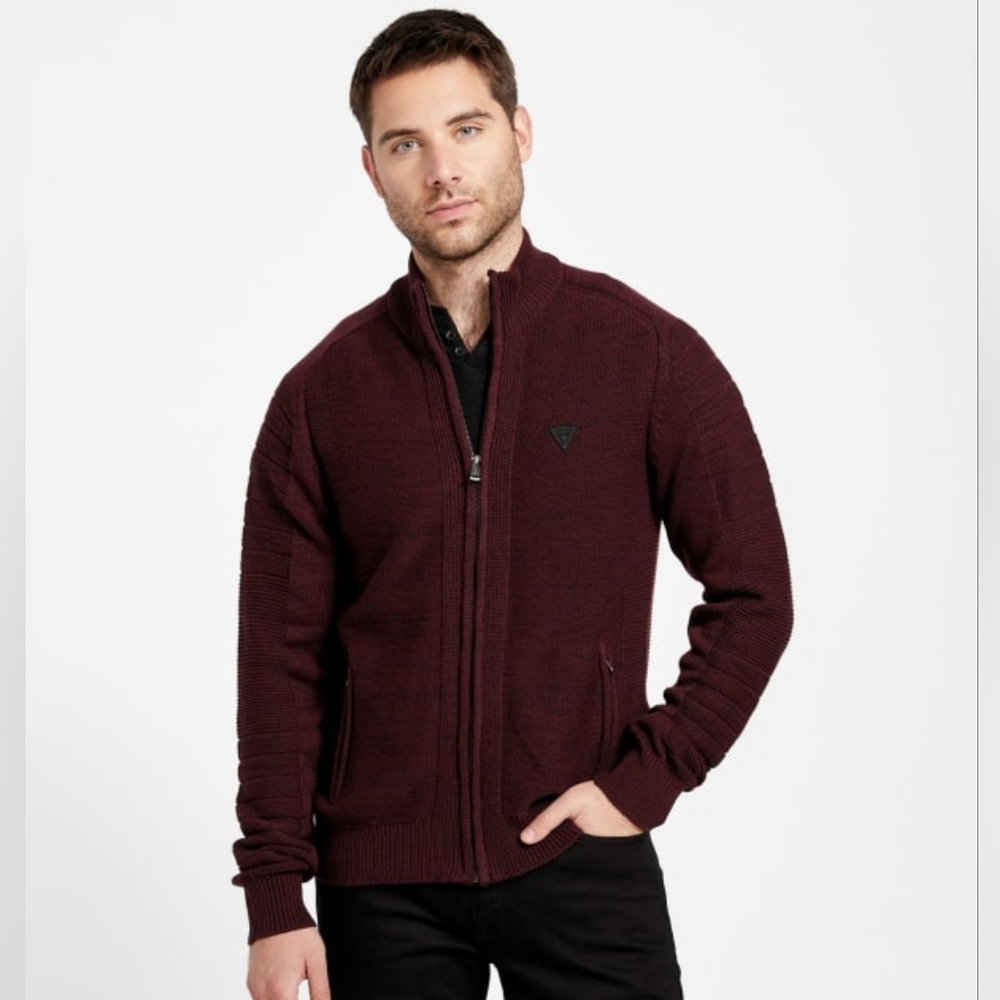 Guess Burgundy Zip up Sweater size XS